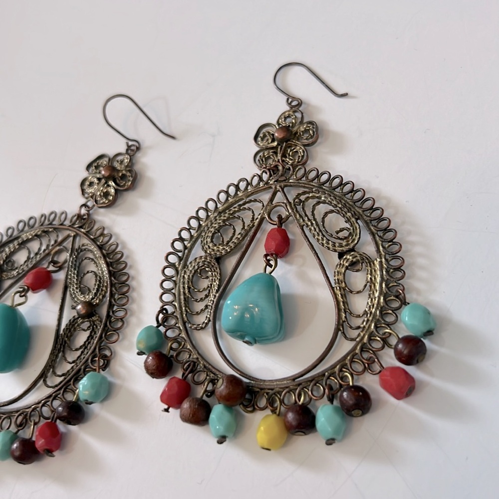 Large Beaded Hoop Earrings - Picture 2 of 4